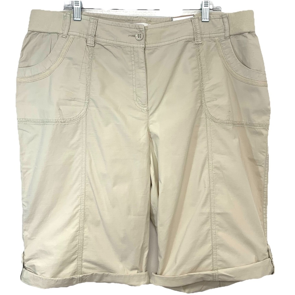 Chicos 3.5 Bermuda Rip Stop Shorts 18 Neutral New Utility Pockets Ultimate Fit